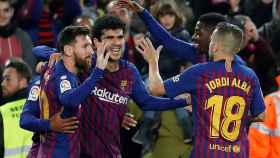 Carles Aleñá, Messi, Dembelé y Jordi Alba, combinación de fichajes y cantera en el Barça / EFE