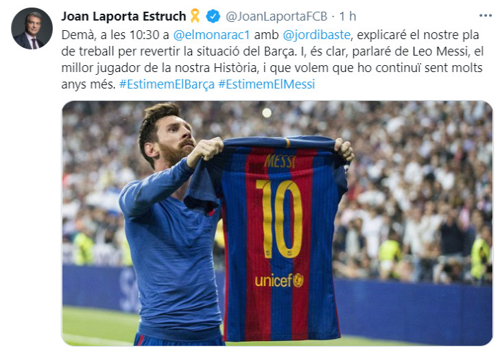 Publicación de Joan Laporta sobre la filtración del contrato de Messi / Redes