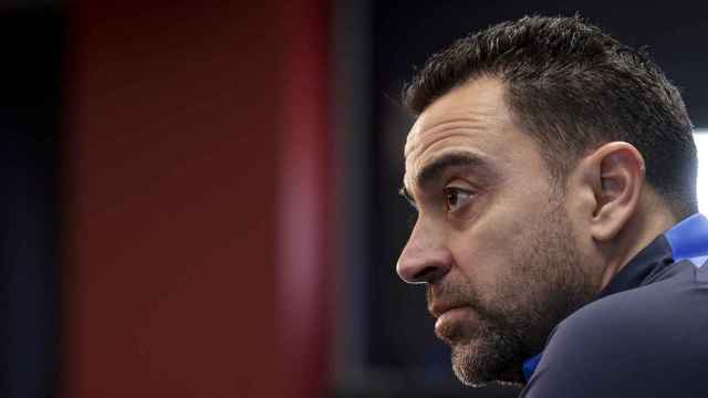 Xavi Hernández, en una de las ruedas de prensa del Barça / EFE