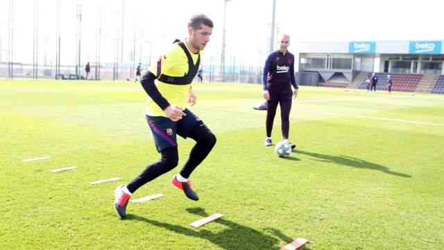 Sergi Roberto durante el último entrenamiento del Barça / FCB