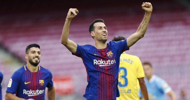 Sergio Busquets celebrando el gol contra Las Palmas / EFE