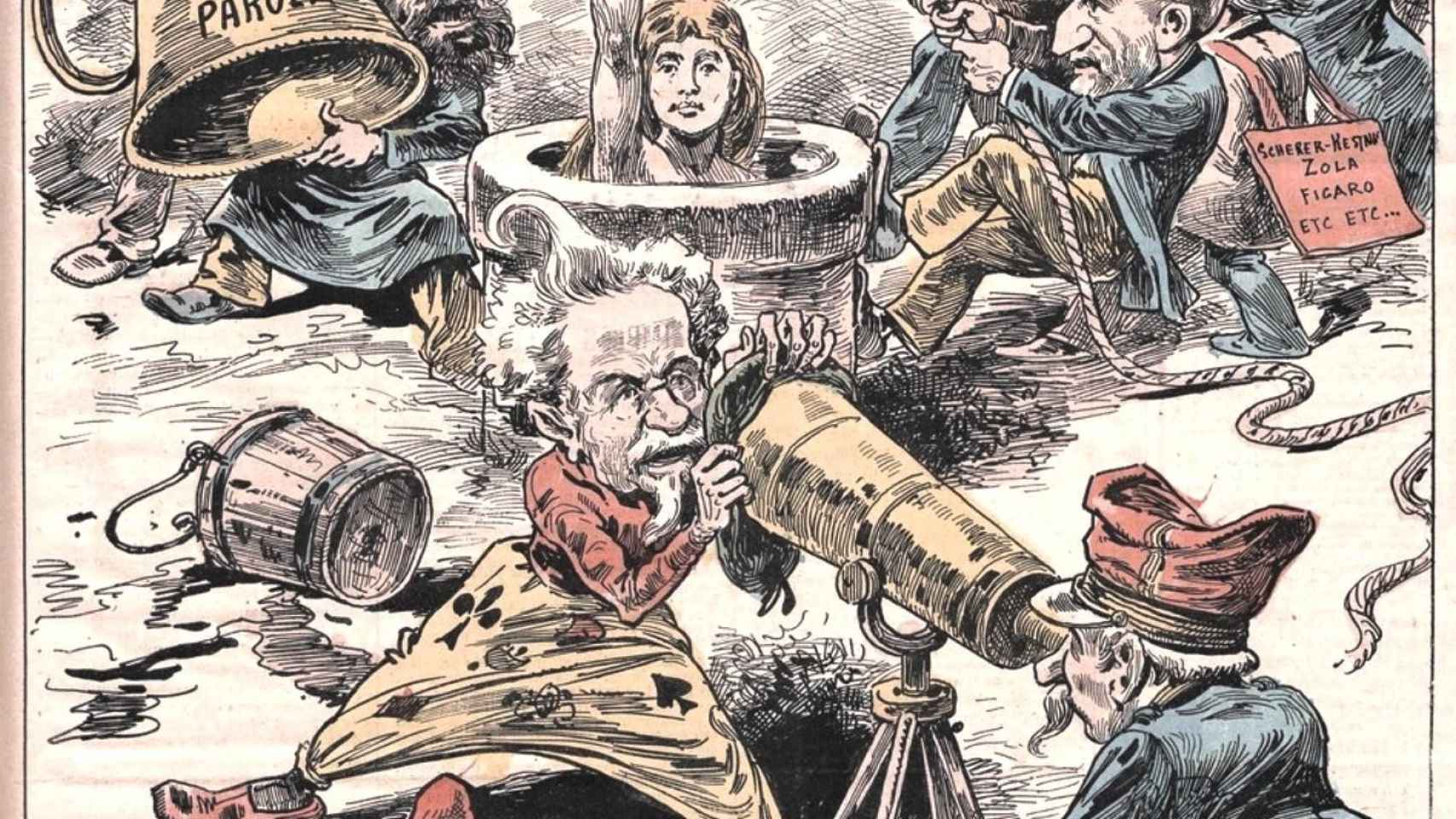 Caricatura titulada 'La Vérité' (1897), publicada en 'Le Grelot', que representa el papel de los intelectuales franceses en política