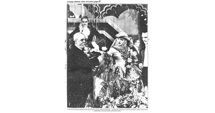 El expresidente José Sánchez Guerra, con Raquel Meller, en la 'Estampa' del 29 de mayo de 1928. / WIKIPEDIA