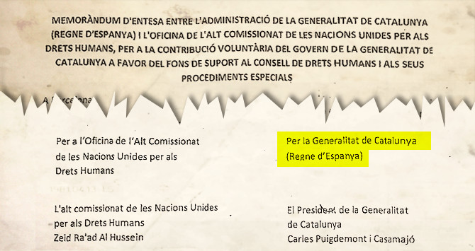 Convenio entre la Generalitat y las Naciones Unidas en el que Carles Puigdemont firma como representante de la Generalitat y del Reino de España / CG