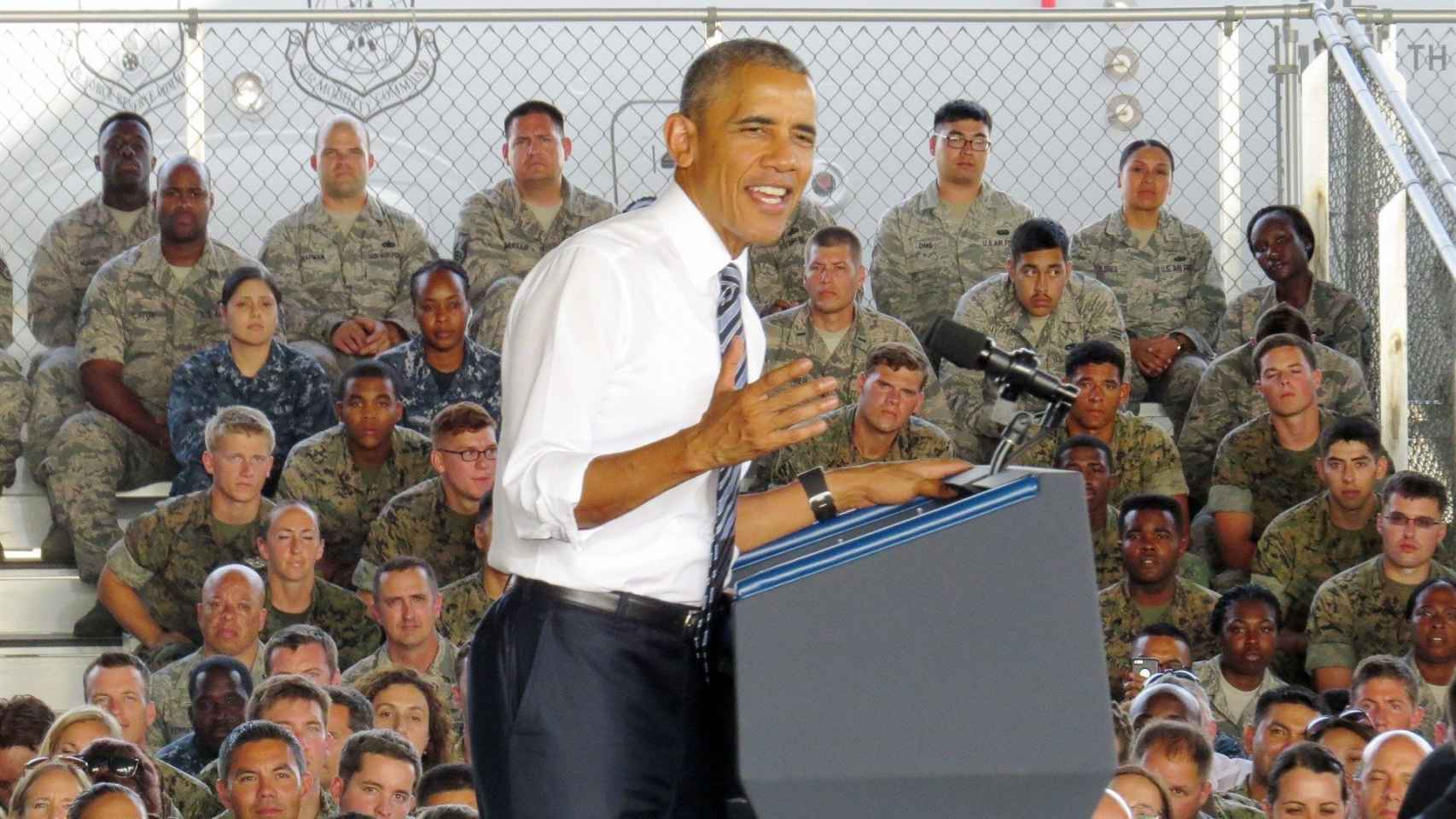 El expresidente de EEUU, Barack Obama, en la base militar hispano-estadounidense de Rota (Cádiz), durante su visita en julio de 2016 / EP