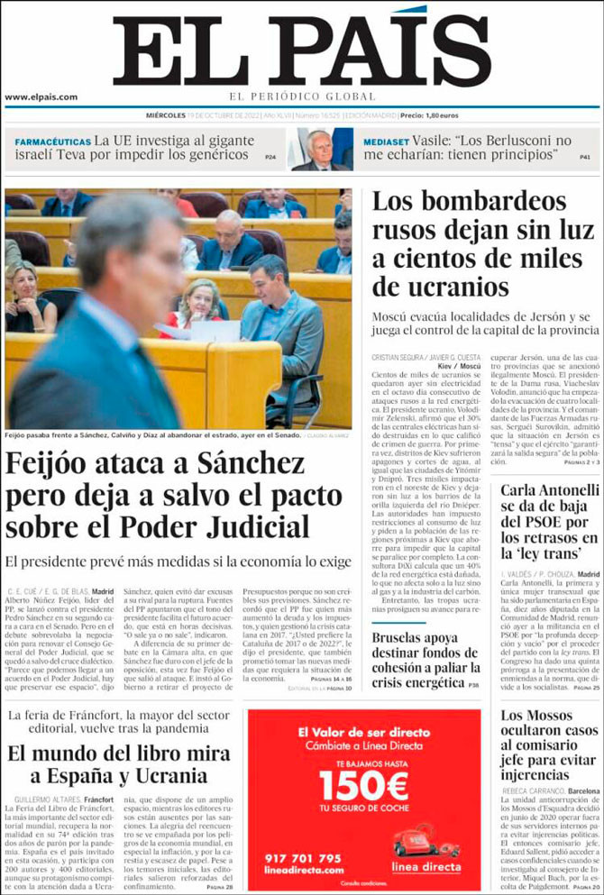 Portada de 'El País' del 19 de octubre de 2022 / Kiosko