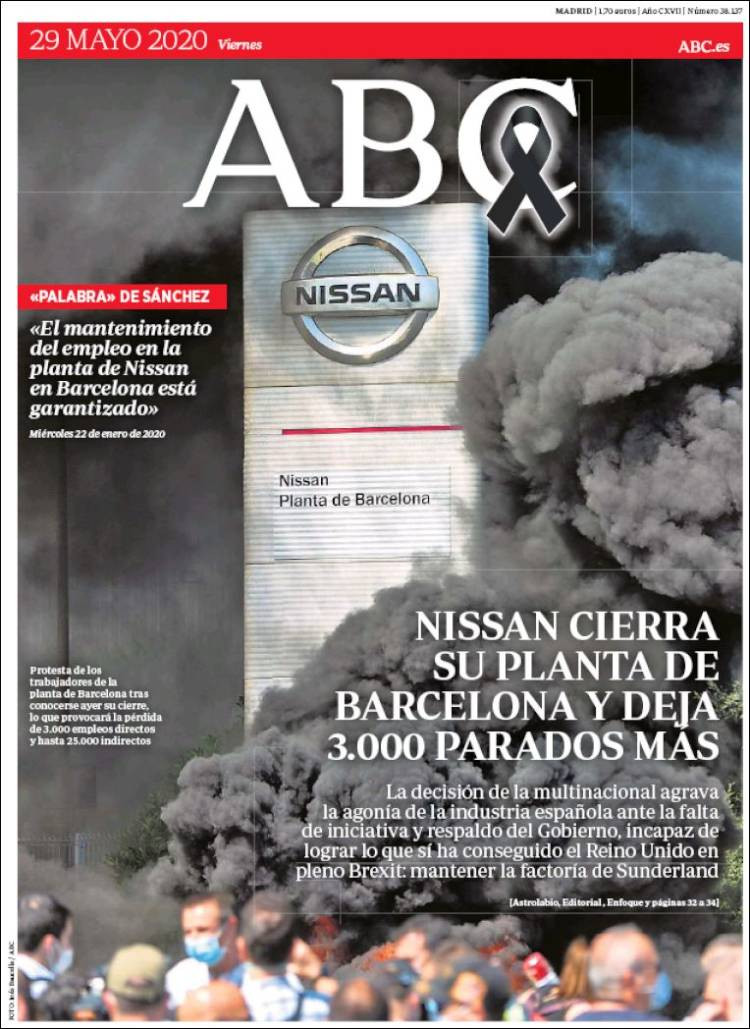 Portada del 'ABC' sobre el cierre de Nissan en Barcelona