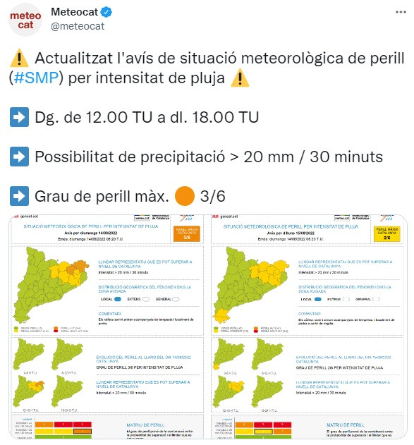 Aviso del Meteocat por temporal en Cataluña / TWITTER