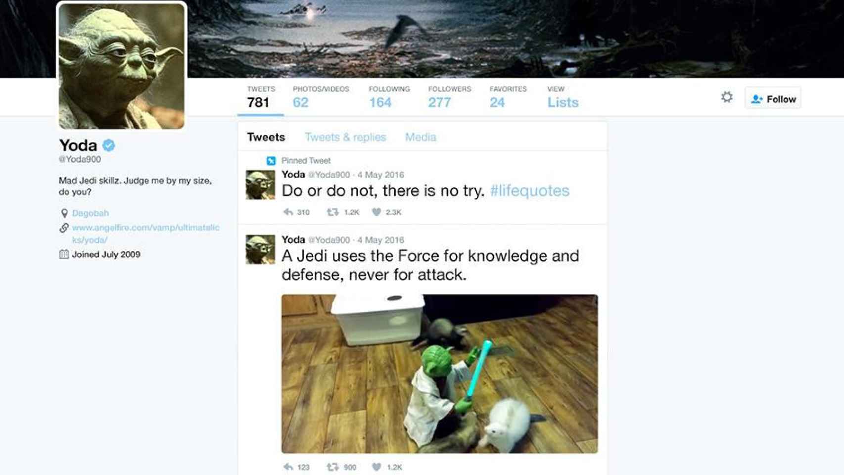 Perfil de Yoda en Twitter / HOOTSUITE