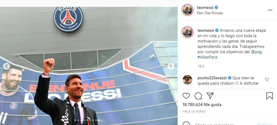 La publicación de Messi en Instagram tras su primer día como jugador del PSG / IG