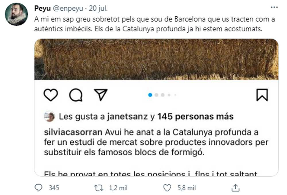 Peyu, criticando a Sílvia Casorrán en su perfil de Twitter