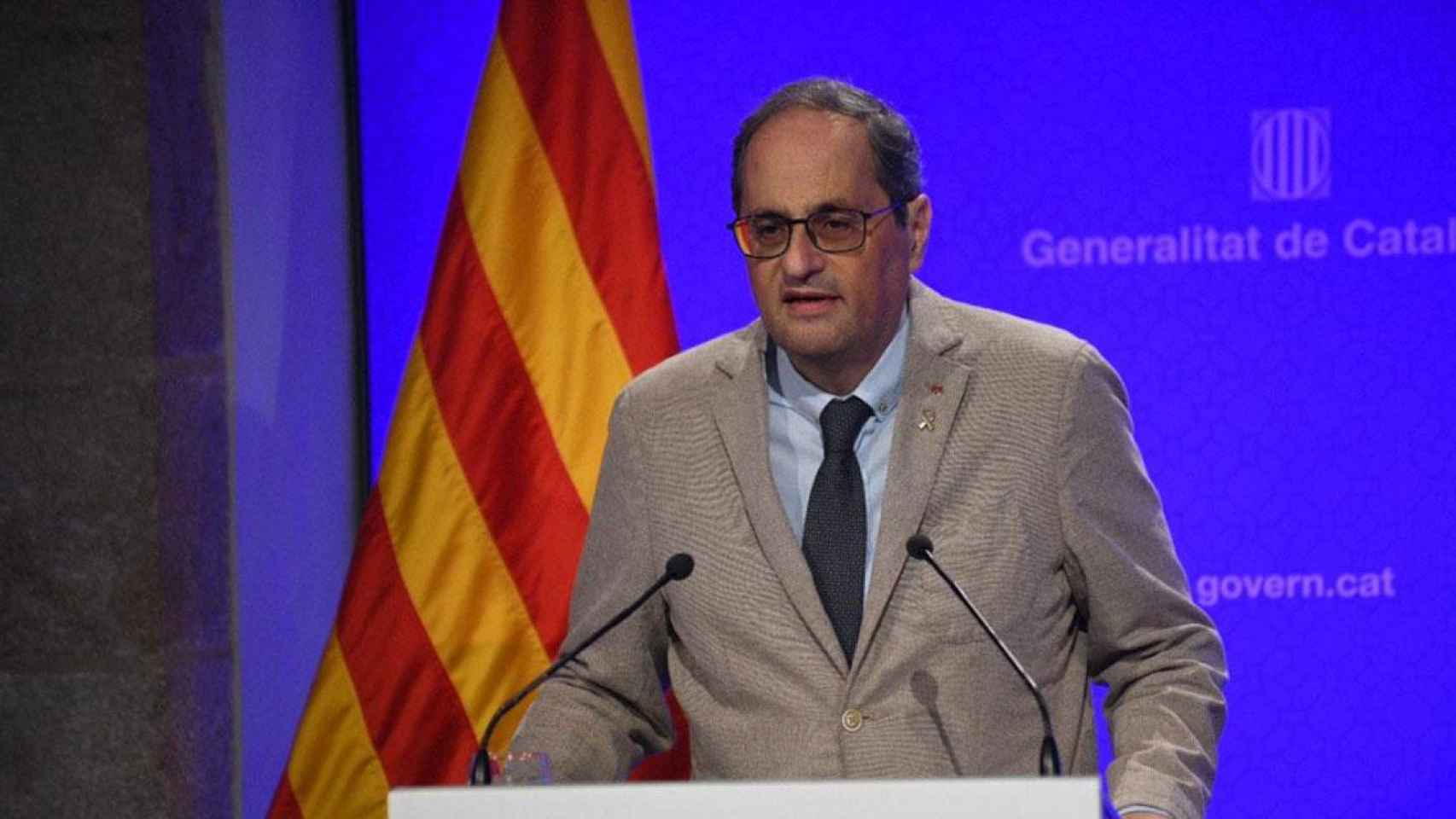 El presidente de la Generalitat, Quim Torra, durante el anuncio de la reclusión del Segrià, Lleida / GOVERN