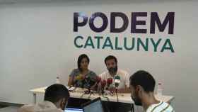 Jaume Durall y Conchi Abellan, durante la rueda de prensa de Podem previa a la Diada / @podem_cat