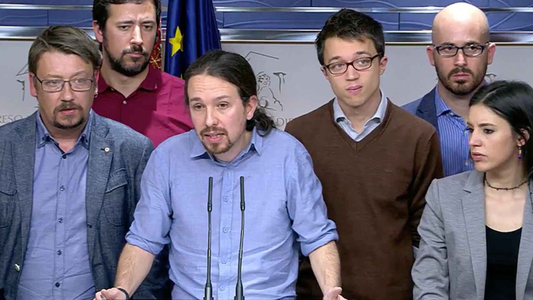 Pablo Iglesias anuncia en el Congreso el fracaso de las conversaciones a tres bandas.