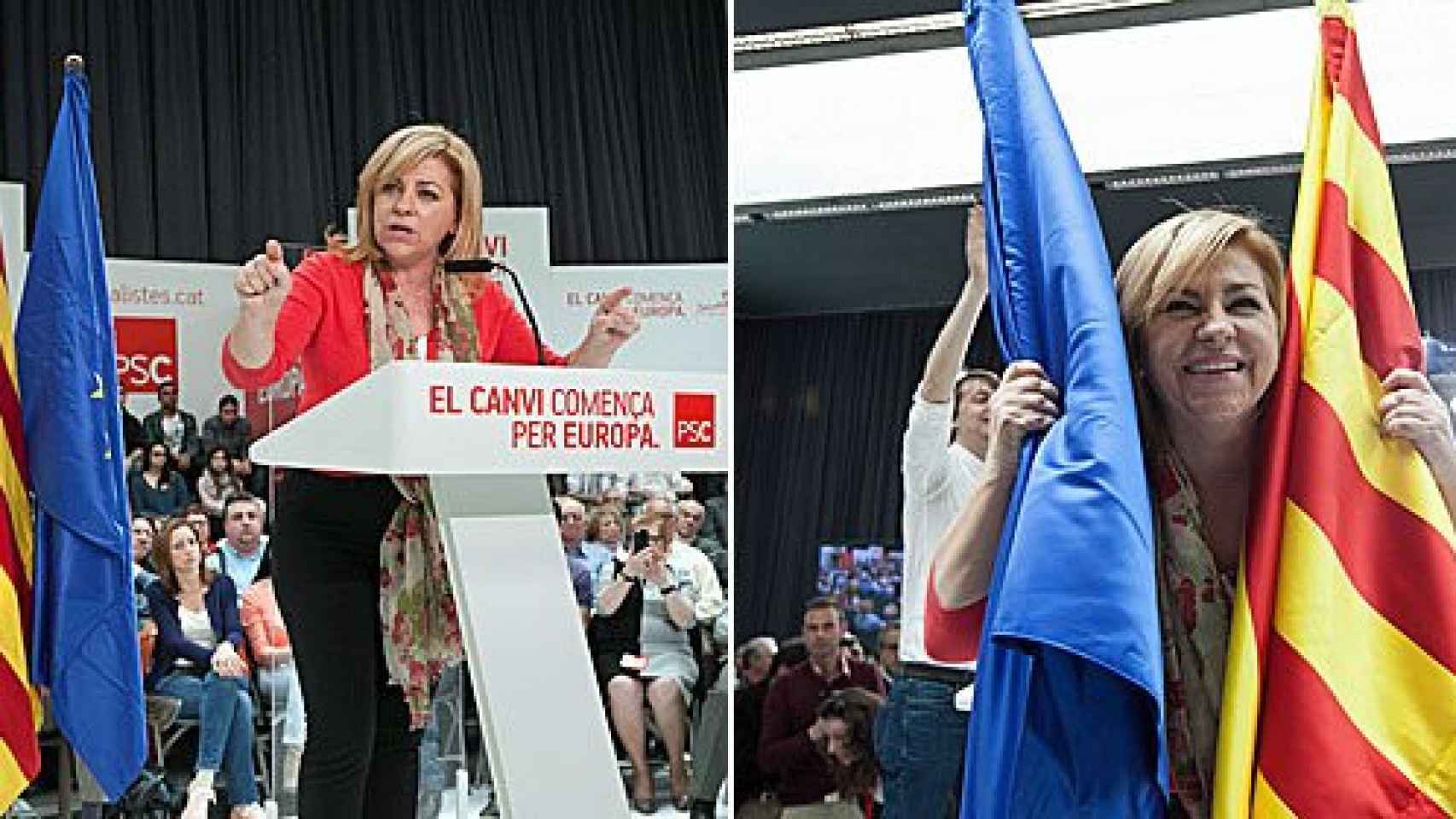 Elena Valenciano, cabeza de lista del PSOE para las elecciones europeas, durante un mitin organizado por el PSC este domingo en Viladecans (Barcelona)