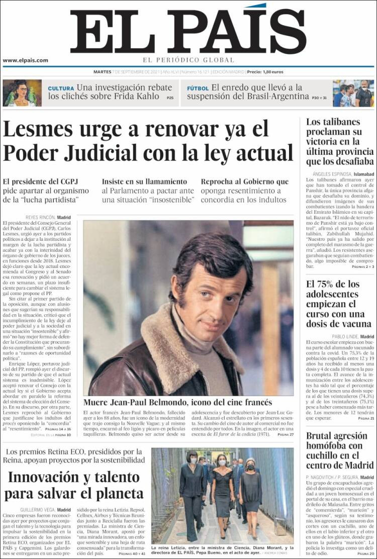 Portada de 'El País' del 7 de septiembre de 2021 / KIOSKO.NET