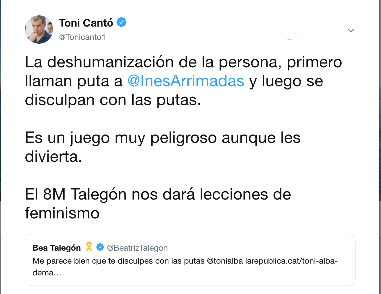 Toni Cantó contesta a Beatriz Telegón / TWITTER