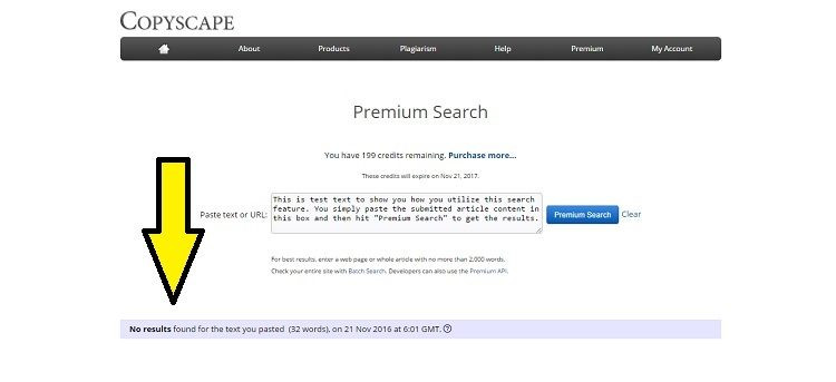 CopyScape Premium incluye un cuadro para pegar el texto a verificar