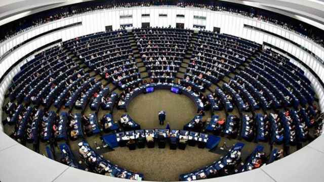 Imagen del Parlamento Europeo de Estrasburgo en la sesión en que se ha aprobado la directiva para definir los derechos de autor, la del copyright / EFE