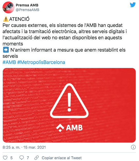 El AMB informa del ciberataque 'ransomware' / TWITTER