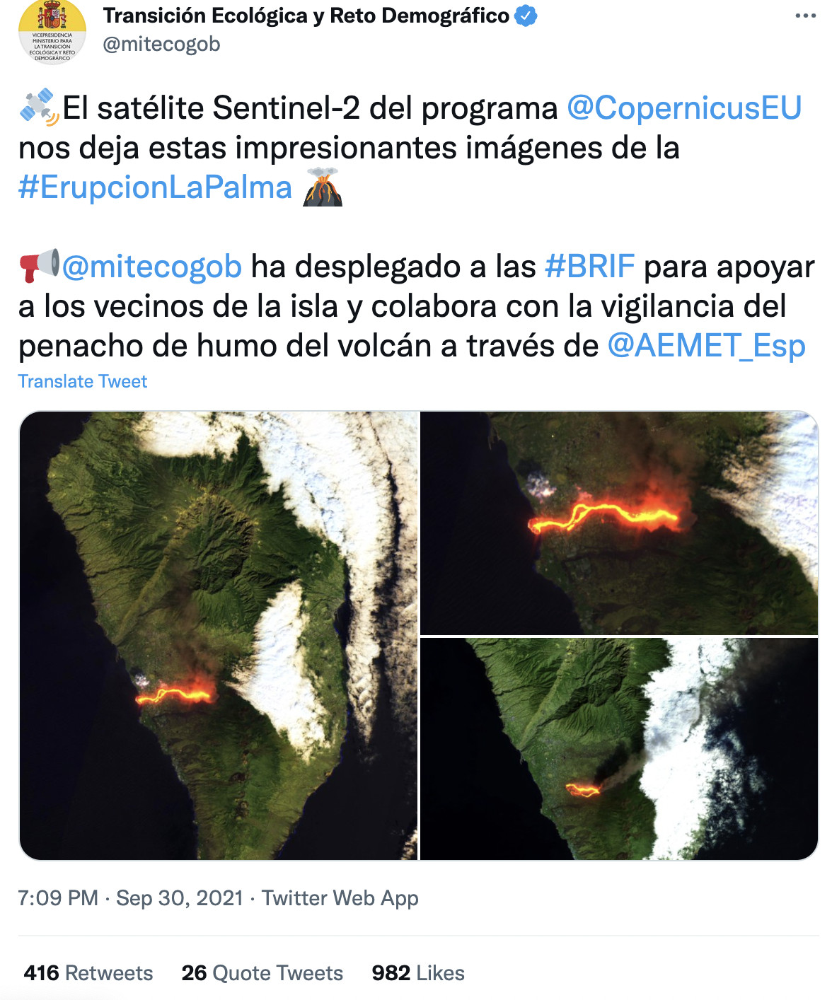 Imágenes desde el espacio de la lava del volcán de La Palma / Agencia Espacial Europea