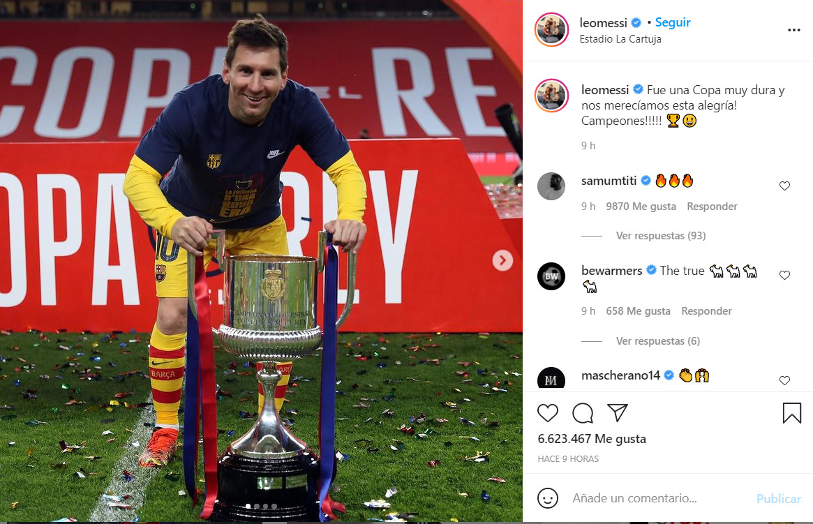 Mensaje de Messi con la Copa en redes sociales / Instagram