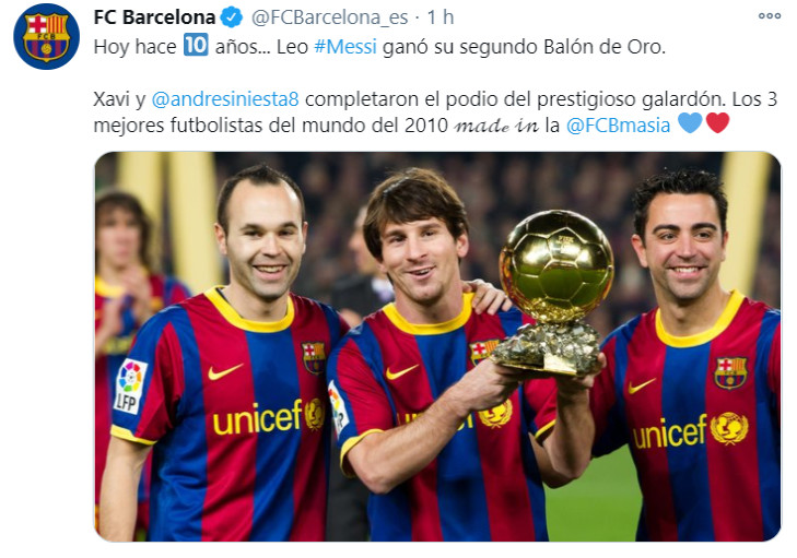 El Barça recordando el aniversario del Balón de Oro culé / FC Barcelona