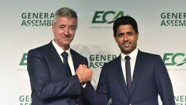 Gil Marín y Nasser Al Khelaifi, en la asamblea de la ECA / Atleti