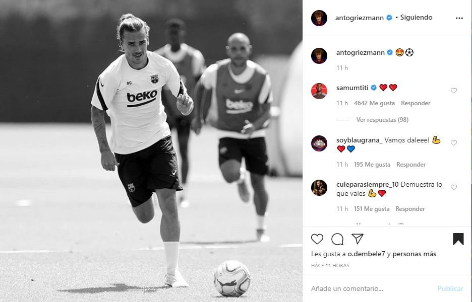 Griezmann en un entrenamiento del Barça / INSTAGRAM
