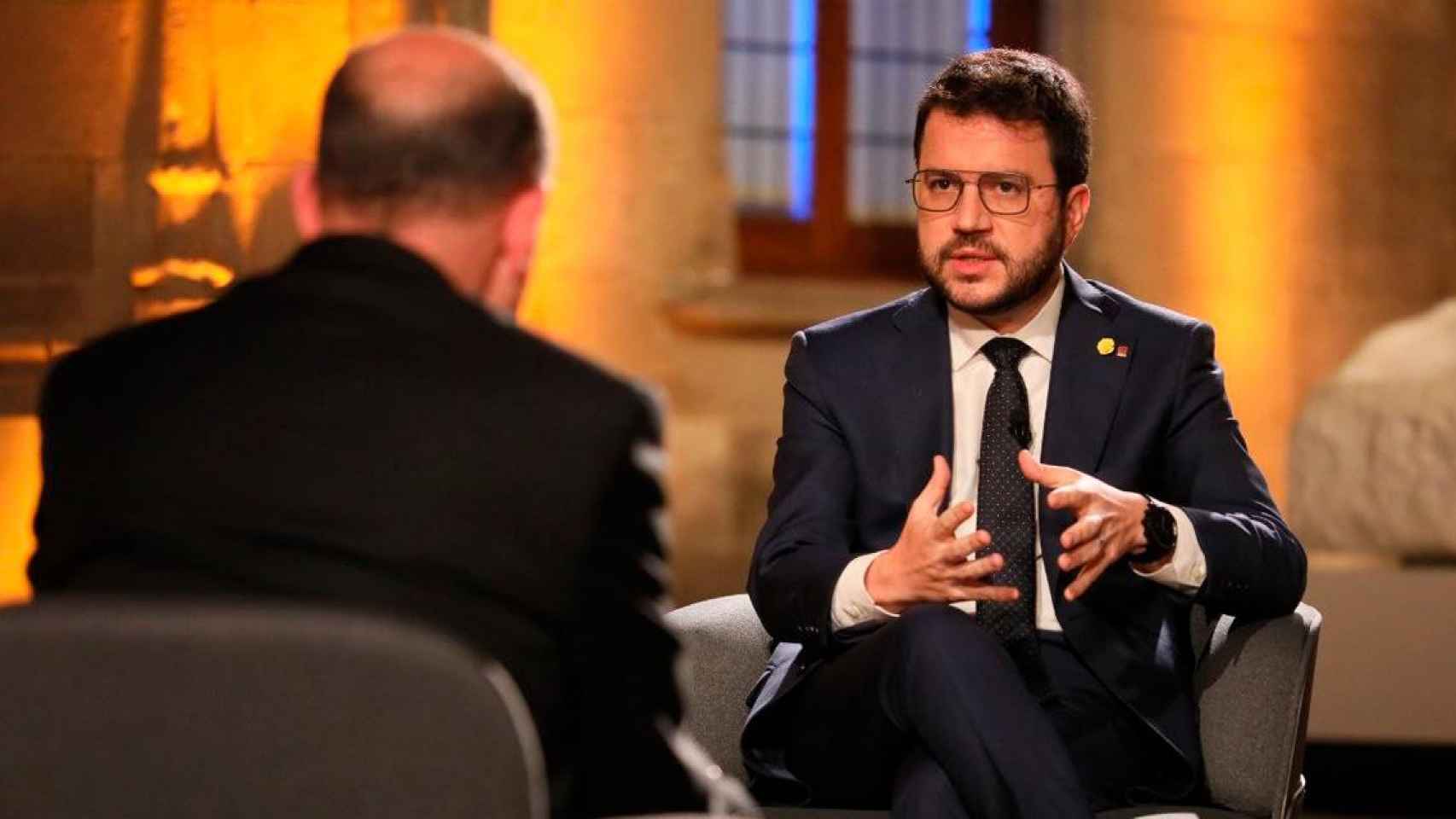El presidente de la Generalitat, Pere Aragonès, durante una entrevista hecha por el director de TV3, Vicent Sanchis / EP
