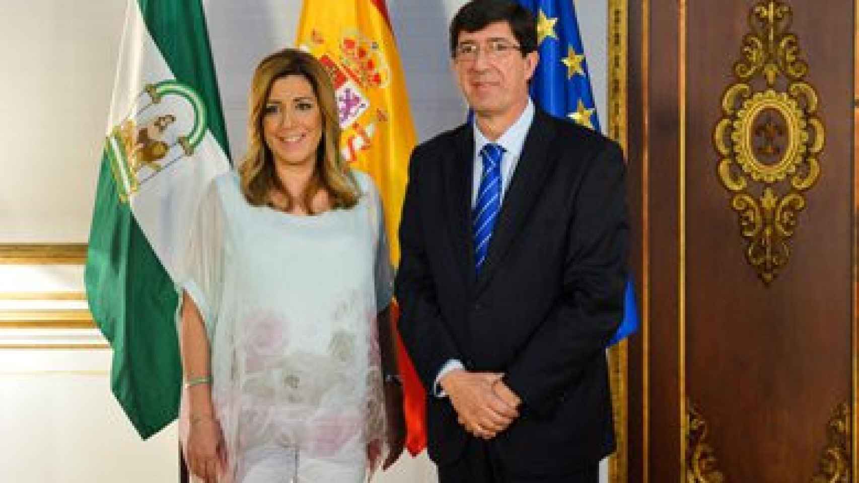 La presidenta autonómica andaluza en funciones, la socialista Susana Díaz, y el líder parlamentario de C's en Andalucía, Juan Marín