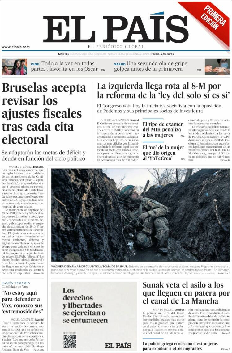 Portada de 'El País' de 7 de marzo de 2023 / KIOSKO.NET
