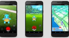 Tres capturas de pantalla del juego Pokémon Go.
