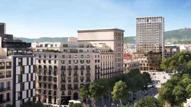 Recreación digital de edificio de residencias de Mandarin Oriental (al fondo) de Barcelona / CG