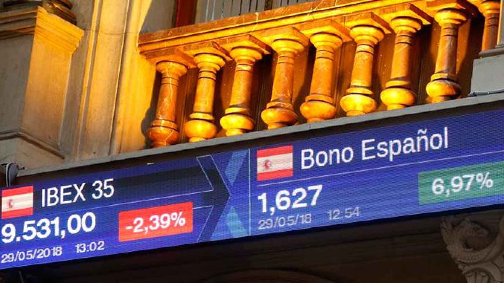 La Bolsa de Madrid, con el Ibex 35 en rojo, a media jornada de extrema volatilidad en los mercados de toda Europa / EFE