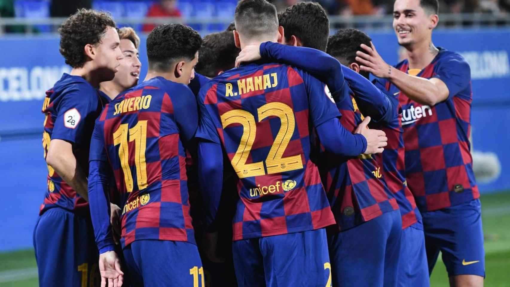 Celebración del gol de Monchu en el Barça B - Ejea / FCB
