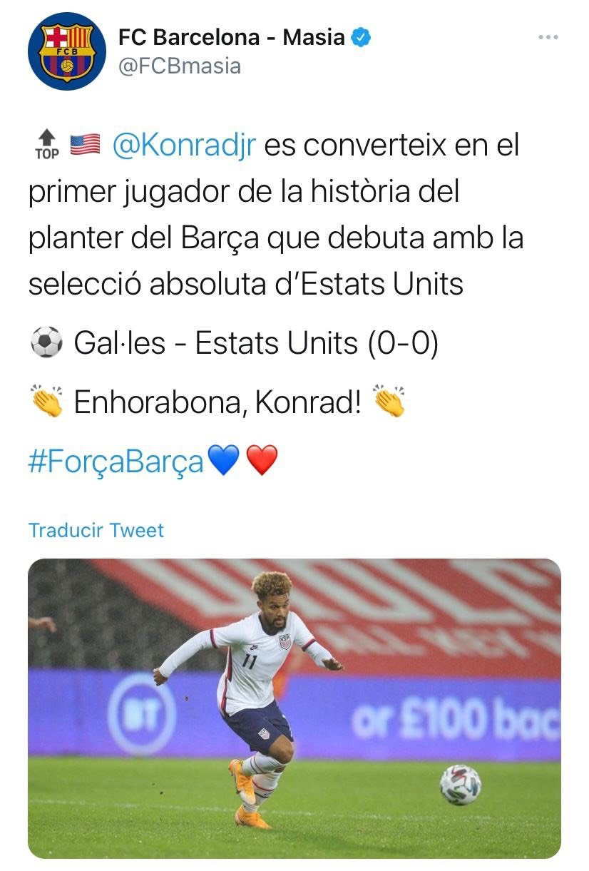 Publicación del Barça felicitando a Konrad / Redes
