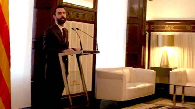 Roger Torrent, presidente del Parlament, en su comparecencia de hoy ante los medios / CG