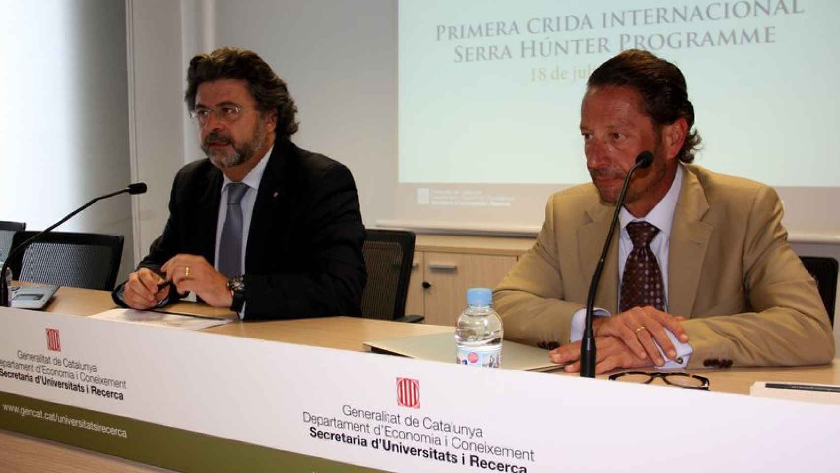 El secretari d'Universitat i Recerca, Antoni Castellà, i el director acadèmic del Serra Húnter Programme, Enrique García-Berro.