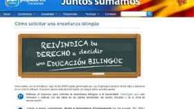 Captura de la web del PP que ofrece ayuda para solicitar la enseñanza bilingüe a la Generalidad