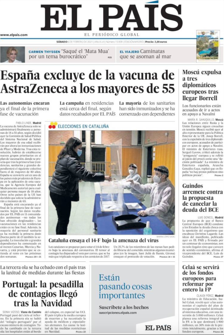 Portada de 'El País' del 6 de frebrero de 2021 / KIOSKO.NET