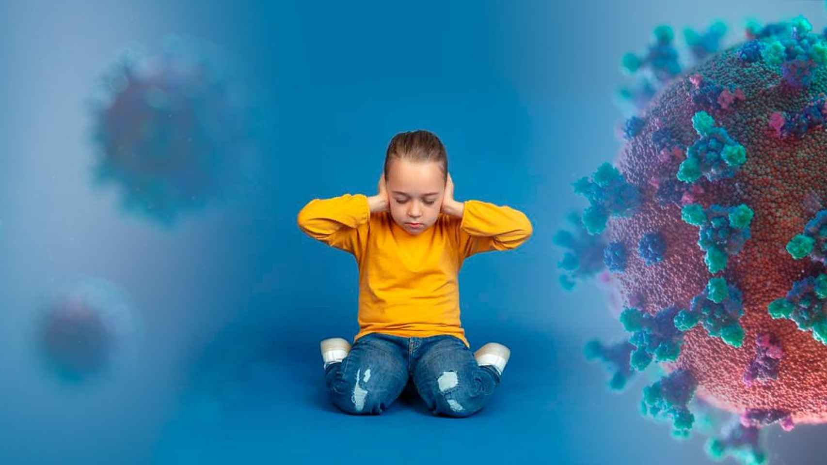 Una niña con autismo junto a una ilustración de un coronavirus / MONTAJE CG