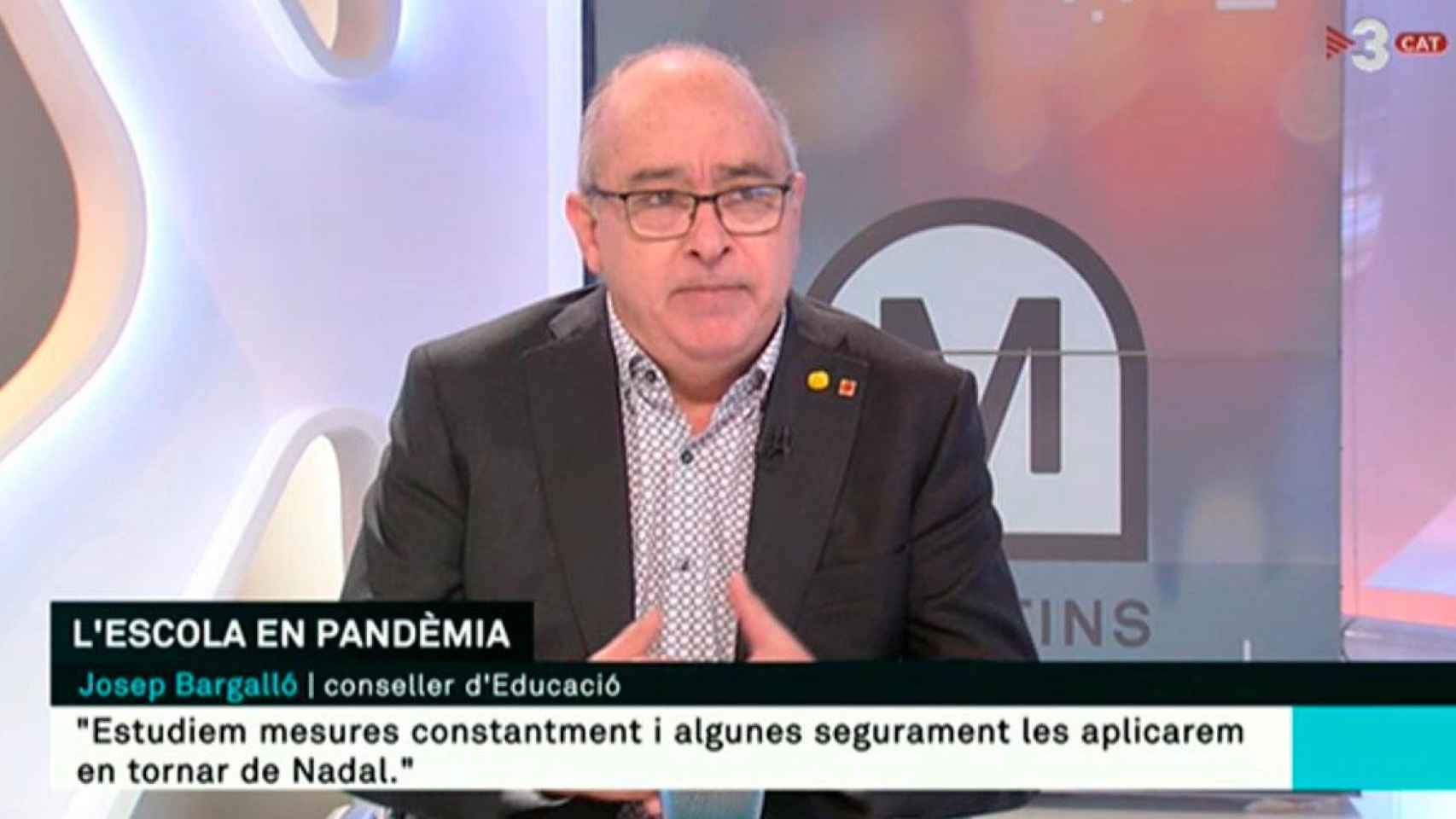 El consejero Josep Bargalló, en una entrevista en 'Els matins' de TV3 en la que ha anunciado que se podrían hacer tests masivos a los profesores / EUROPA PRESS