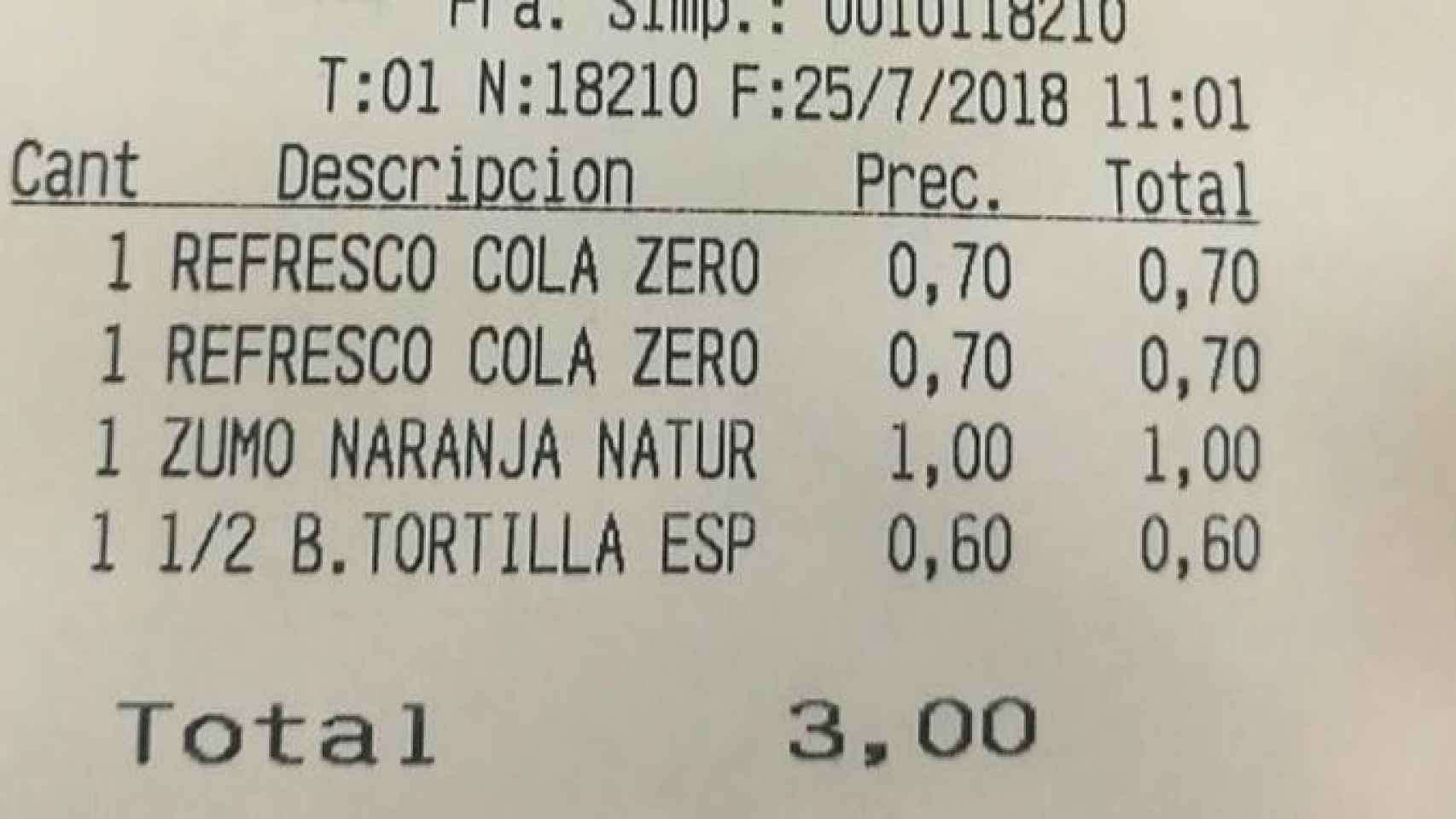 precios bar ministerio trabajo pincho tortilla 60 centimos