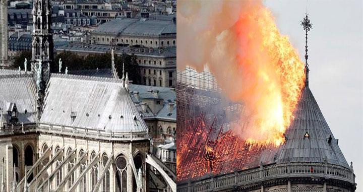 Techumbre de la Catedral de Notre Dame, antes y después del incendio / EFE