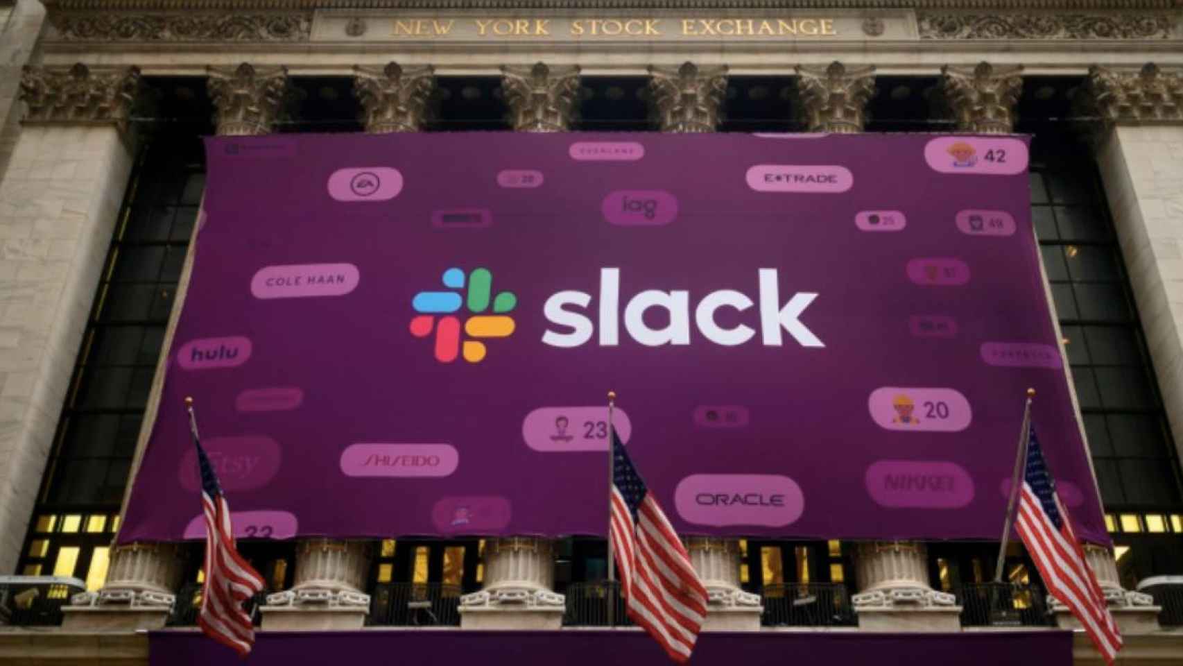 El logo de la aplicación Slack en la Bolsa de Nueva York