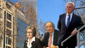 Enric Crous (d), candidato a liderar la Cámara de Comercio de Barcelona, junto al presidente de Pimec, Josep González (c), y Anna Mercadé (i) / CG