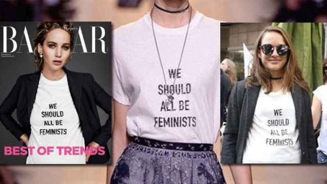 La iconica camiseta feminista de Dior y dos de las famosas que la han lucido, Jennifer Lawrence (i) y Natalie Portman (d) / FOTOMONTAJE DE CG