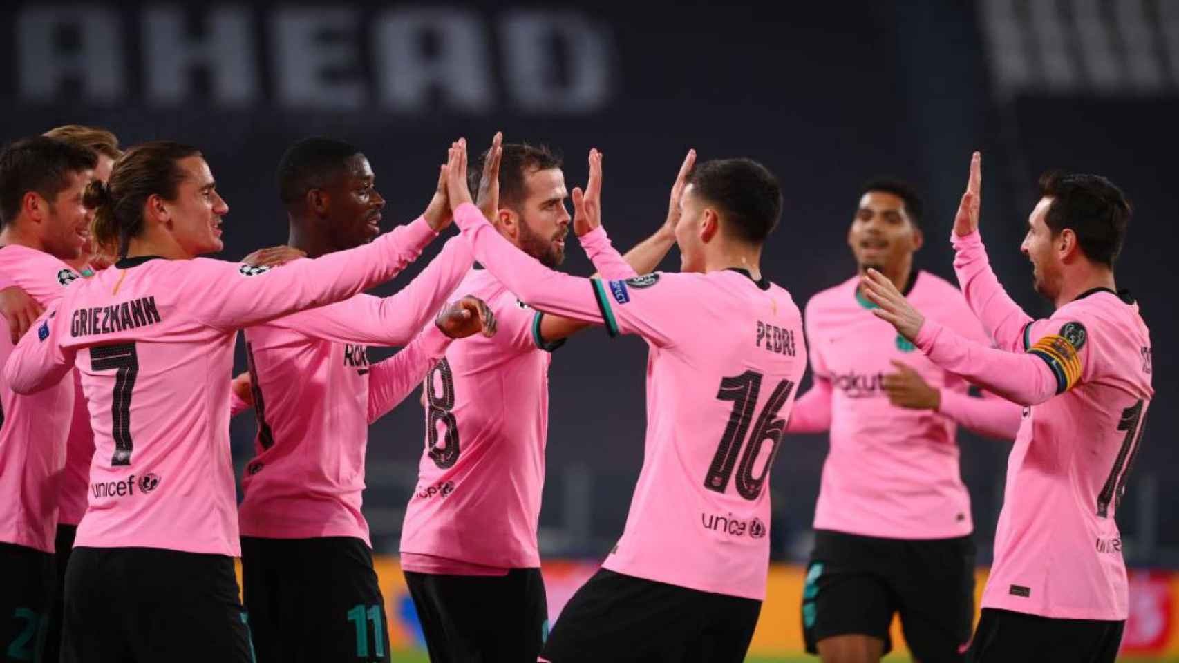 Griezmann, Dembelé, Pedri y Messi celebrando un gol con el Barça / FC Barcelona