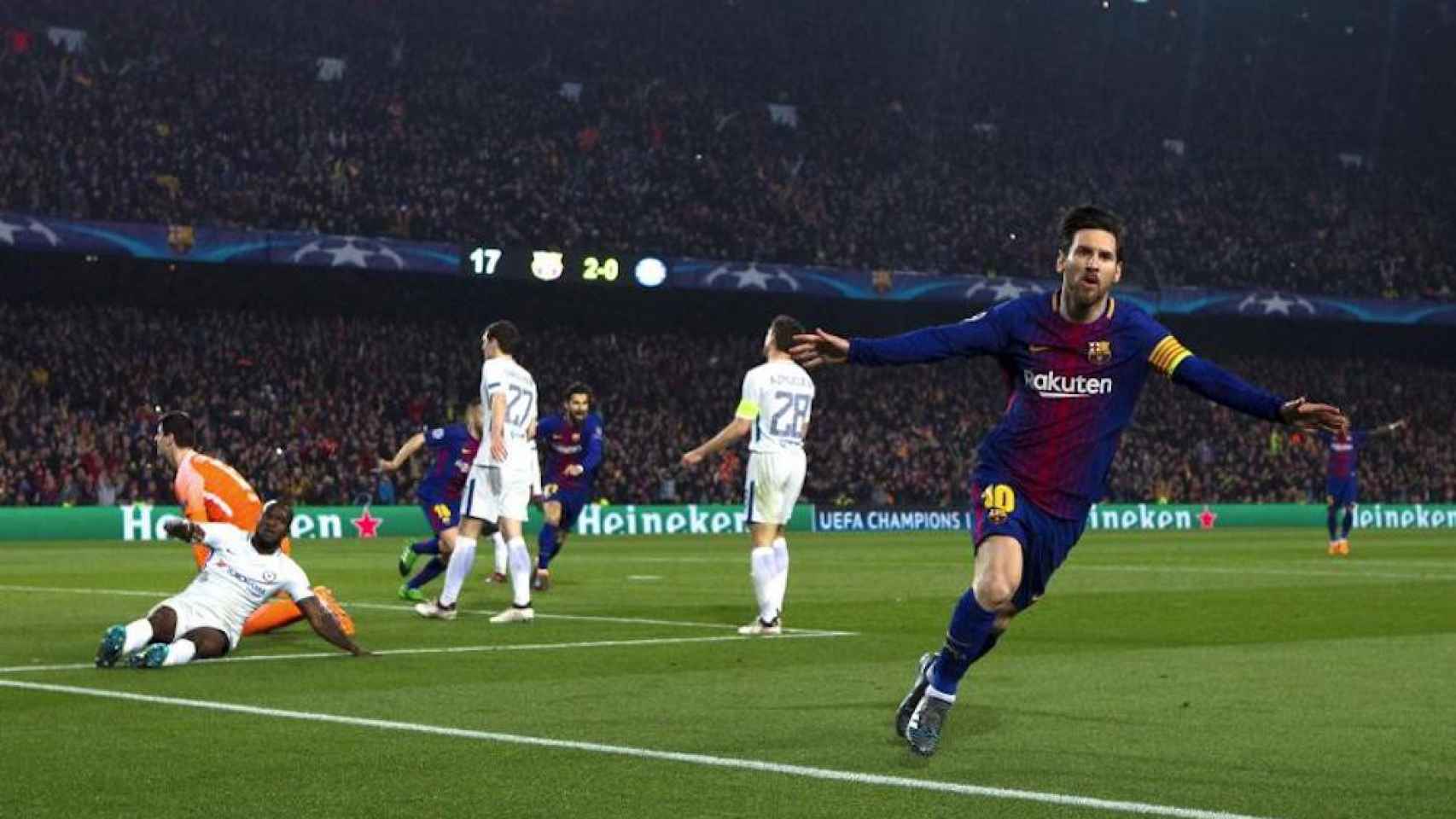 Messi celebra su gol frente al Chelsea la temporada pasada / EFE